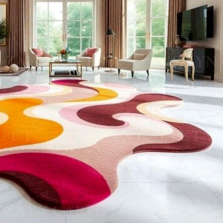 Handcrafted Wavy Multicolor Abstract Modern Rug